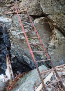 大岩碧岩の登山道アクセス中にある三段の滝遊歩道のはしご場
